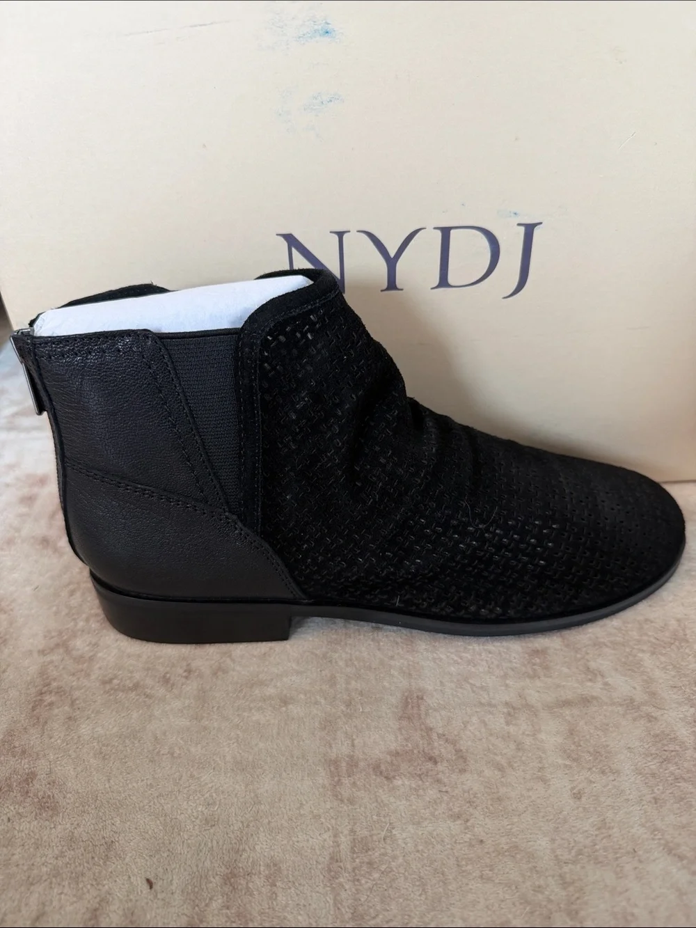 NYDJ Concetta Black Woven Leather Ankle Boots
